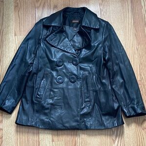 Danier Double-Breasted Black Leather Jacket